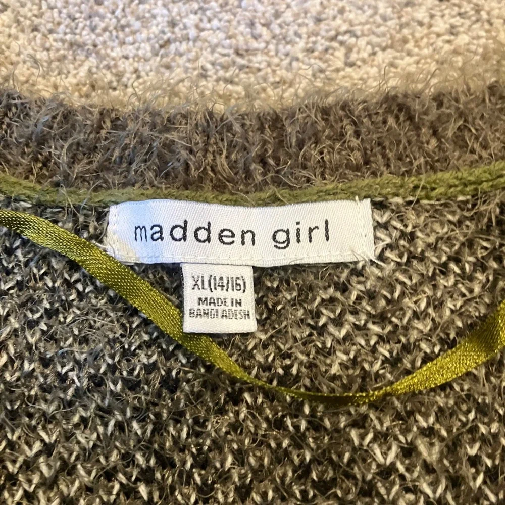 Madden Girl Girls XL 14/16 Fuzzy Leopard Print Cardigan Olive Green Sweater Y2K